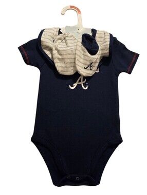 Mlb Atlanta Braves Baby Onesie Bib Booties Set